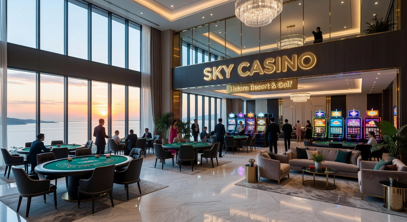 Sky Bar area connected to the Sky Casino with views overlooking the Hoiana Resort landscape