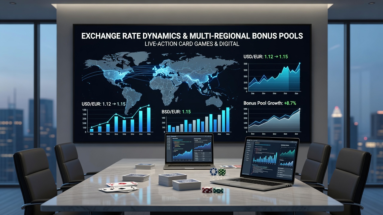 Global map highlighting currency zones connected to online card game and slot tournament bonus systems