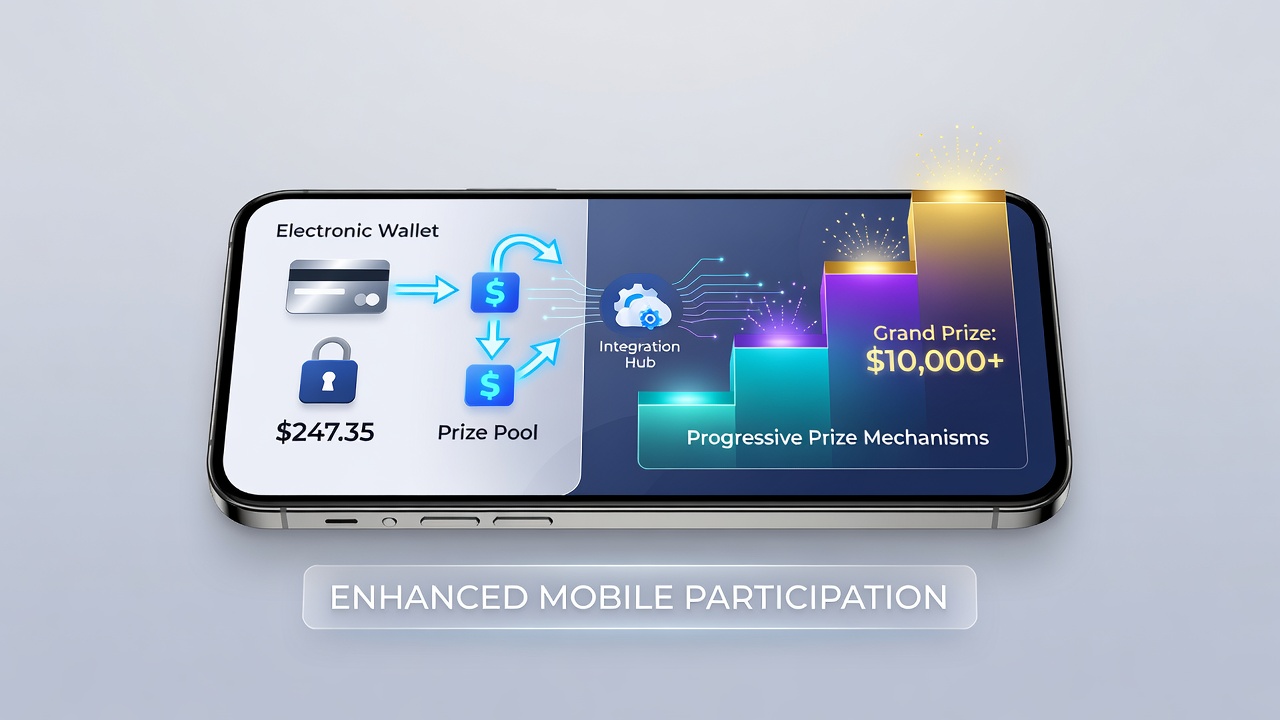 Mobile users accessing progressive prizes via electronic wallet transactions