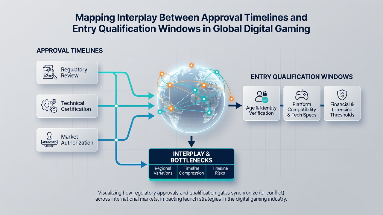 Timeline diagram illustrating approval pathways and qualification windows across card, wheel, and progressive gaming competitions