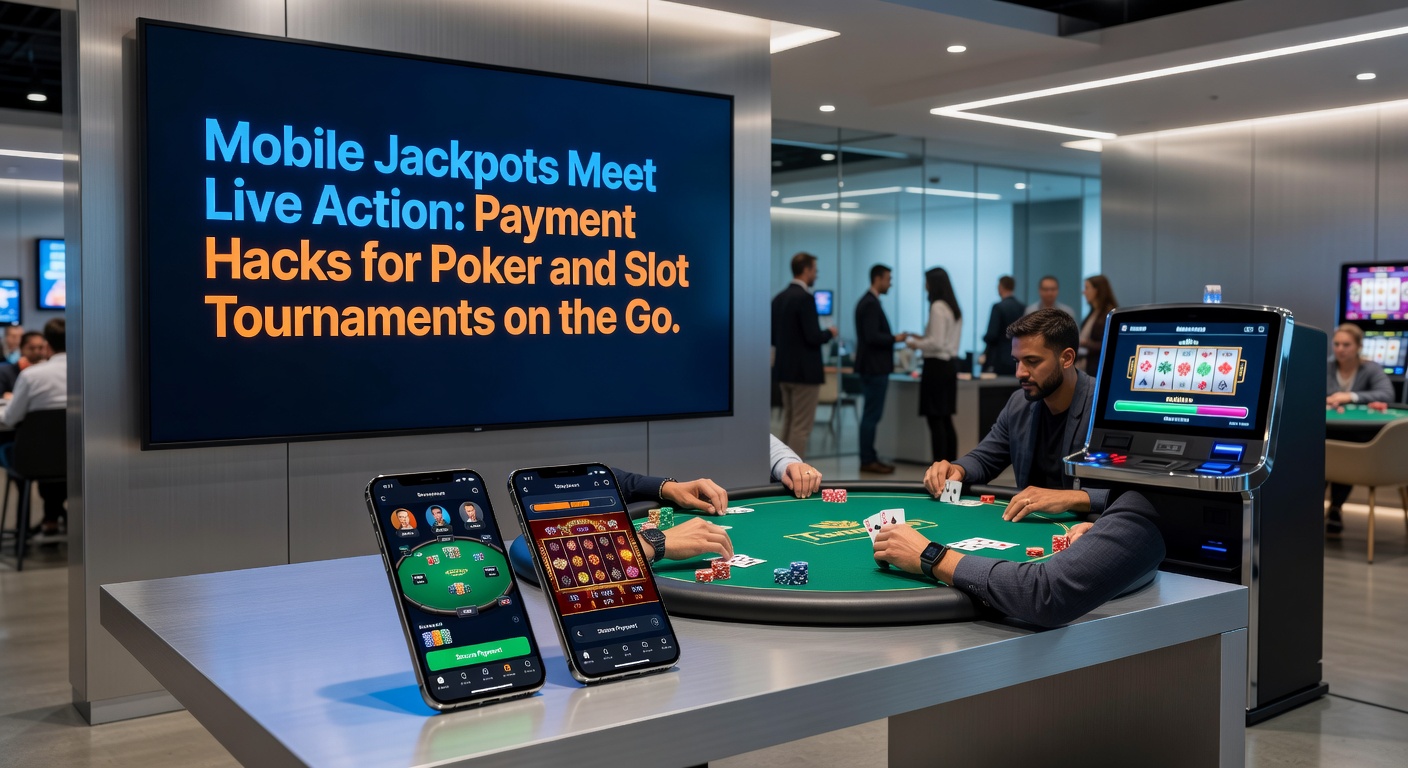 Smartphone screen displaying a live poker tournament with jackpot counters ticking up in real-time, surrounded by payment app icons