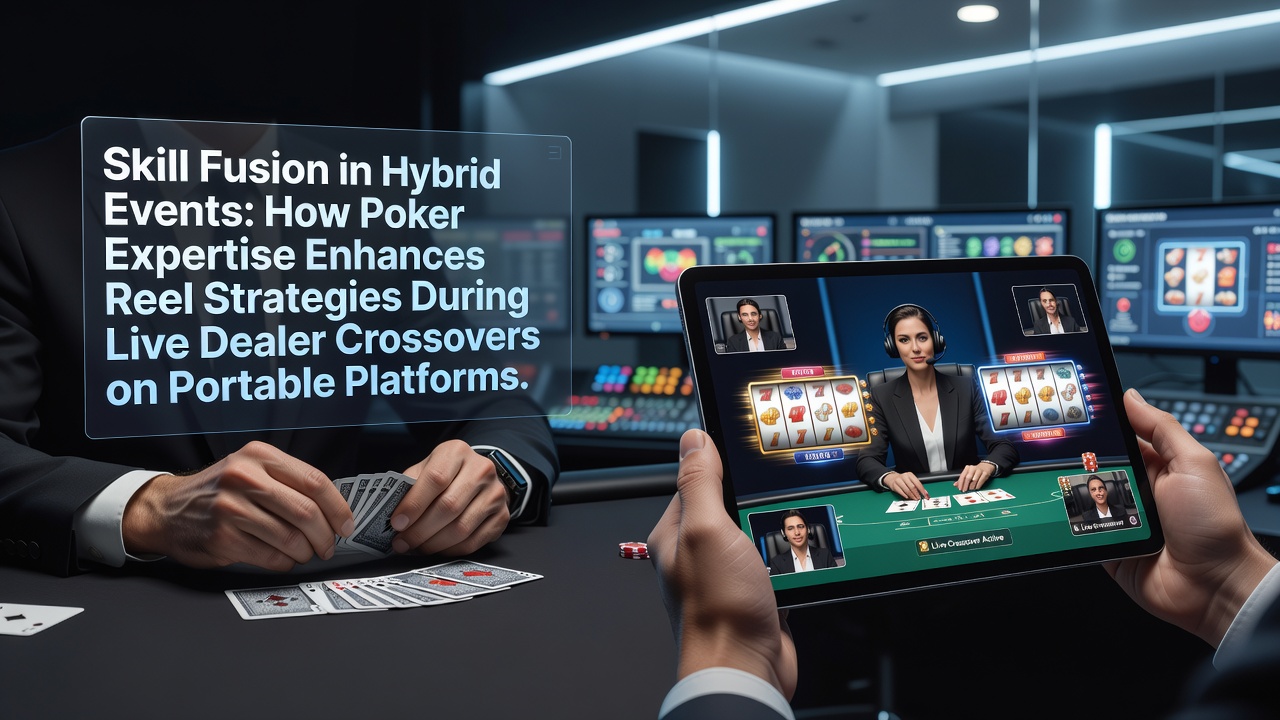 Mobile screen showing poker and live dealer slot crossover interface during a hybrid tournament event