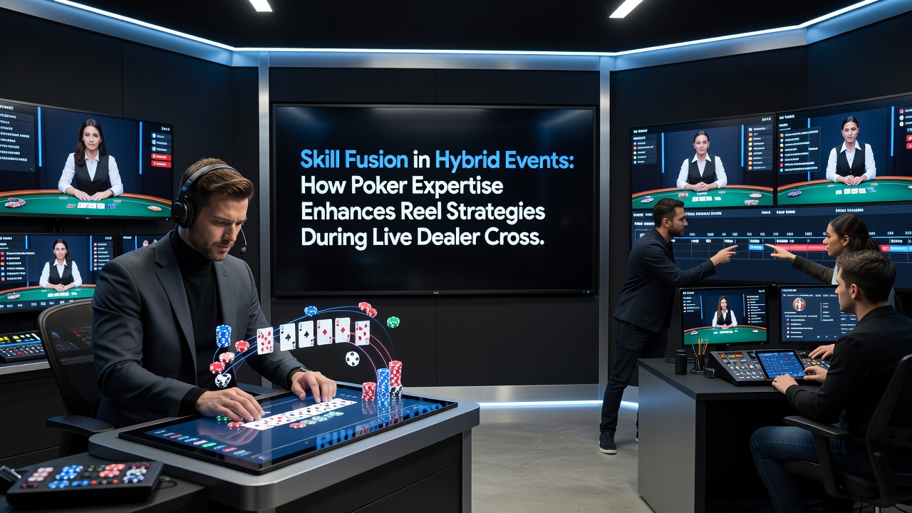 Close-up of portable device displaying live dealer managing both cards and reels in a crossover event