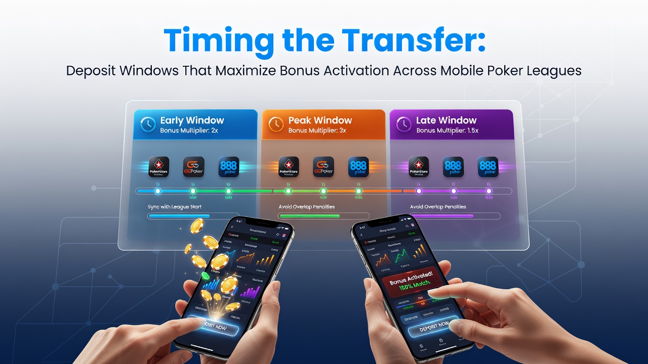 Casino reel events and poker league interfaces displaying synchronized deposit timers on mobile devices