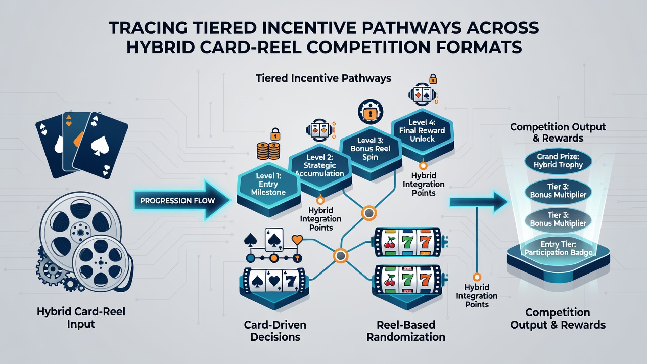 Flowchart illustrating progression from base incentives through hybrid card-reel tiers with milestone markers